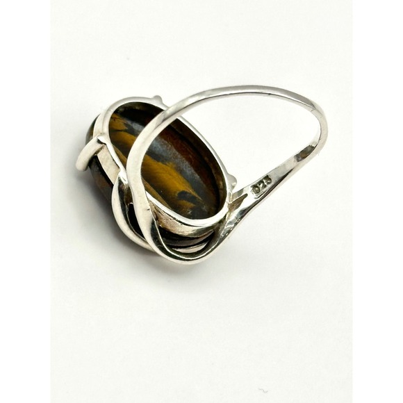 Tigers Eye Sterling Silver Handmade Statement Ring Size 9 - Picture 5 of 7